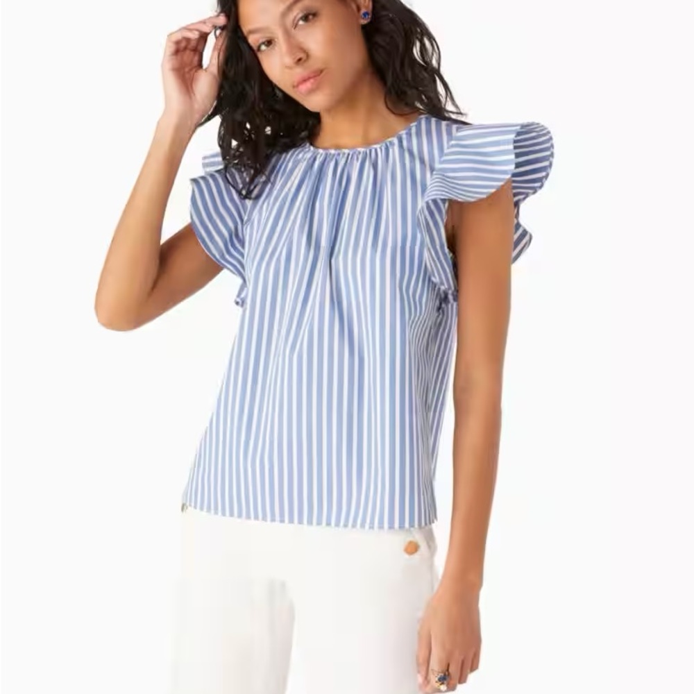 Nwt Kate spade Basket Stripe Flutter-sleeve Top